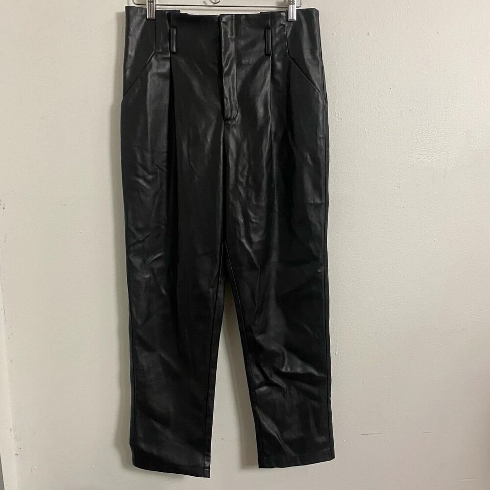 Lucy Paris Faux Leather Flat Front Crop Pants Women's Size L Black